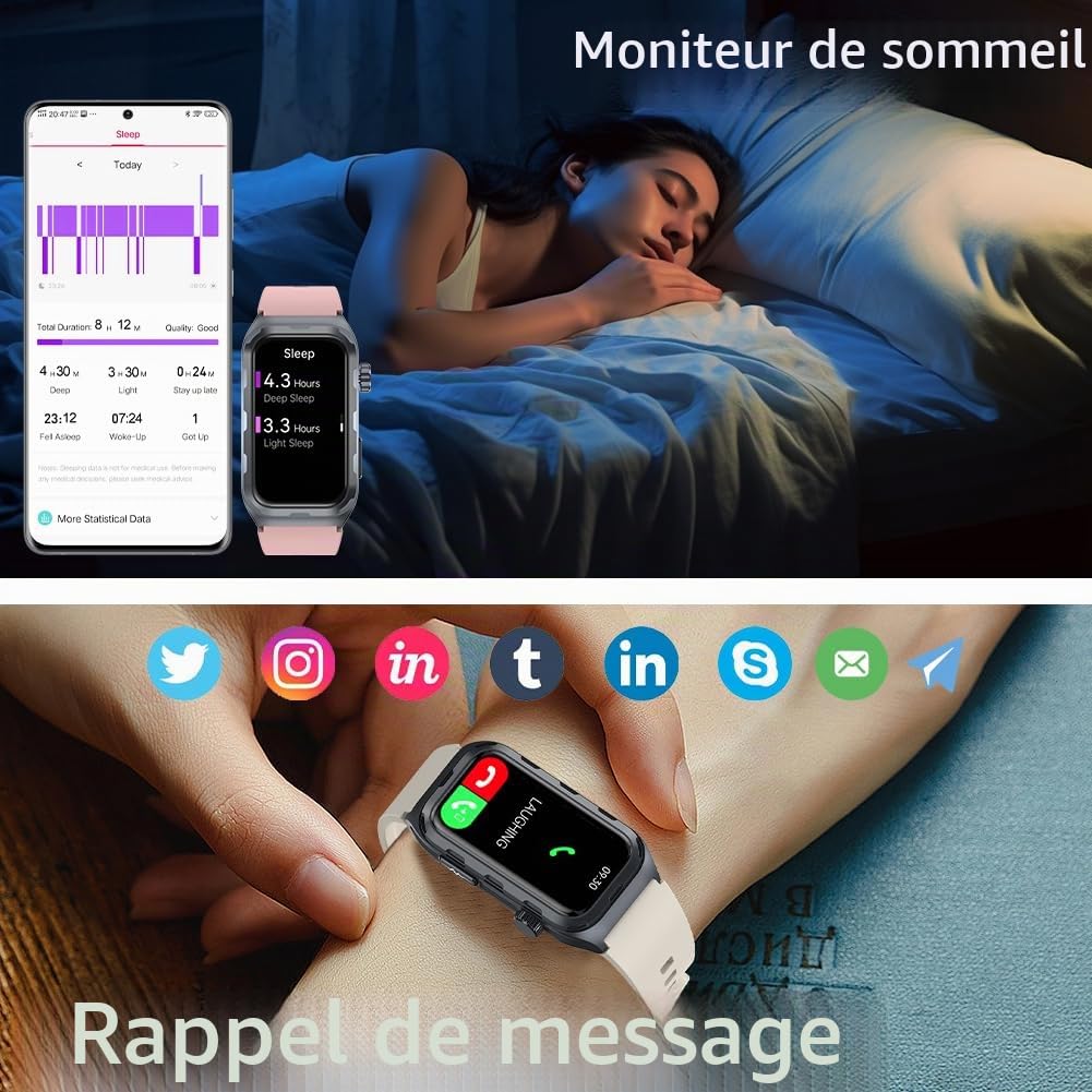 Montre Connectée ECG Homme Femme, 1,47" étanche Smartwatch avec Pression Artérielle, SpO2, Fréquence Cardiaque, Rappel de Message et d'appel pour Android iOS