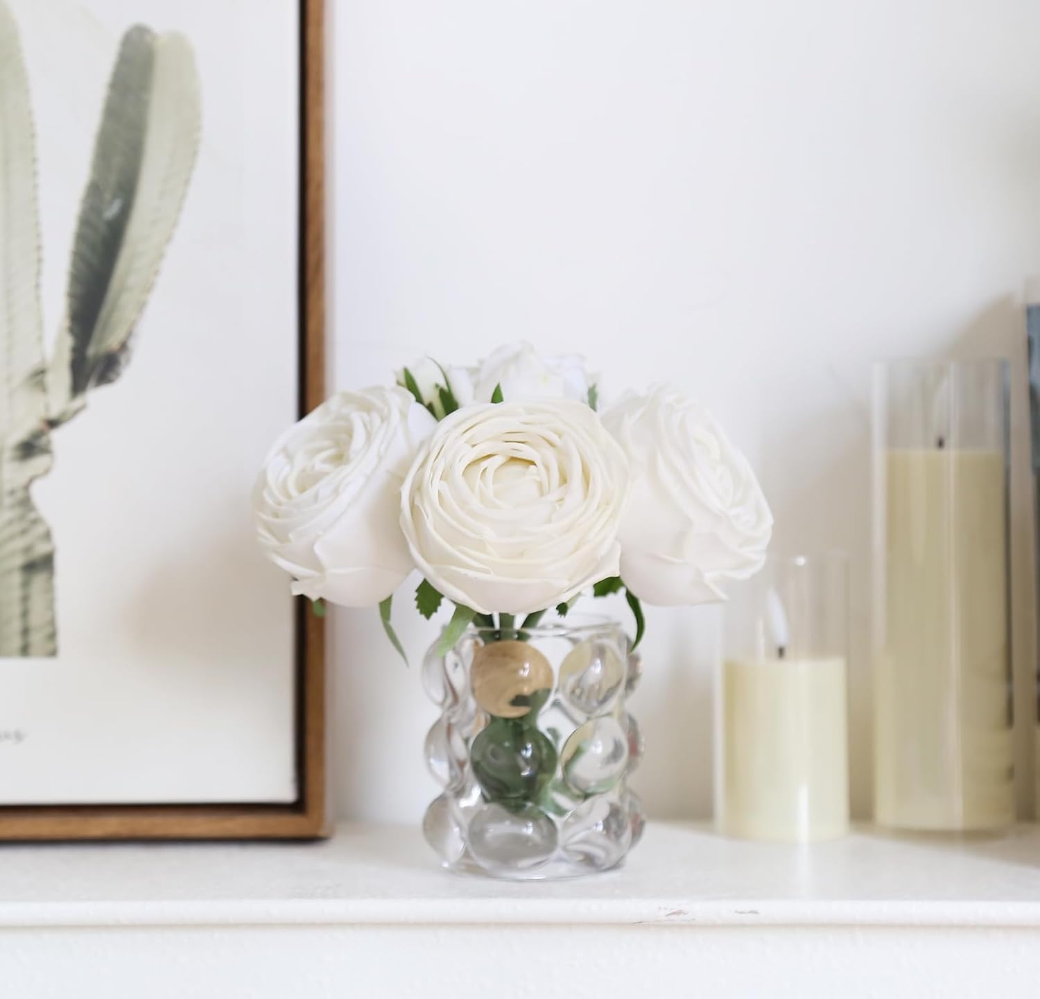 IPOPU Artificial Flowers with Vase,Real Touch White Roses in Vase Realistic Fake Rose Bouquet for Wedding Home Dining Table Centerpiece Decor(White) - Image 5