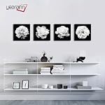 Fleurs blanches Mur d'art Photos pour salle de bain Décoration toile moderne Artwork chambre Blossoms Peinture Imprimés Maison Bureau Décor encadré prêt à accrocher 30CM X 30CM X 4PCS | Art moderne Foral Art Art Noir et Blanc Blossom Botanique Art Décor mural fo