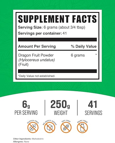 Miniatura 2 de BulkSupplements. com Polvo de fruta del dragón, suplemento de fruta del dragón, polvo de pitaya rosa, sin gluten, 0.21 oz por porción, 250 g (8.8