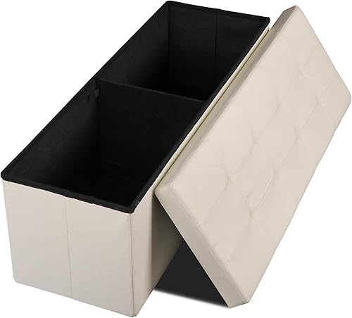 Miniatura 63 de LEMY Banco de almacenamiento otomano plegable de 43 pulgadas, taburete reposapiés con divisor de madera y gran espacio de almacenamiento, taburete