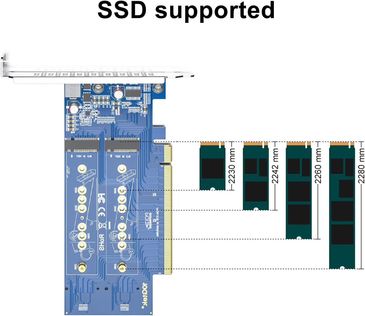 PCIe 3.0 to NVMe (4) M.2 Adapter for M.2 (M Key) SSD, PCIe X16, Requires Motherboard BIOS Support for Bifurcation