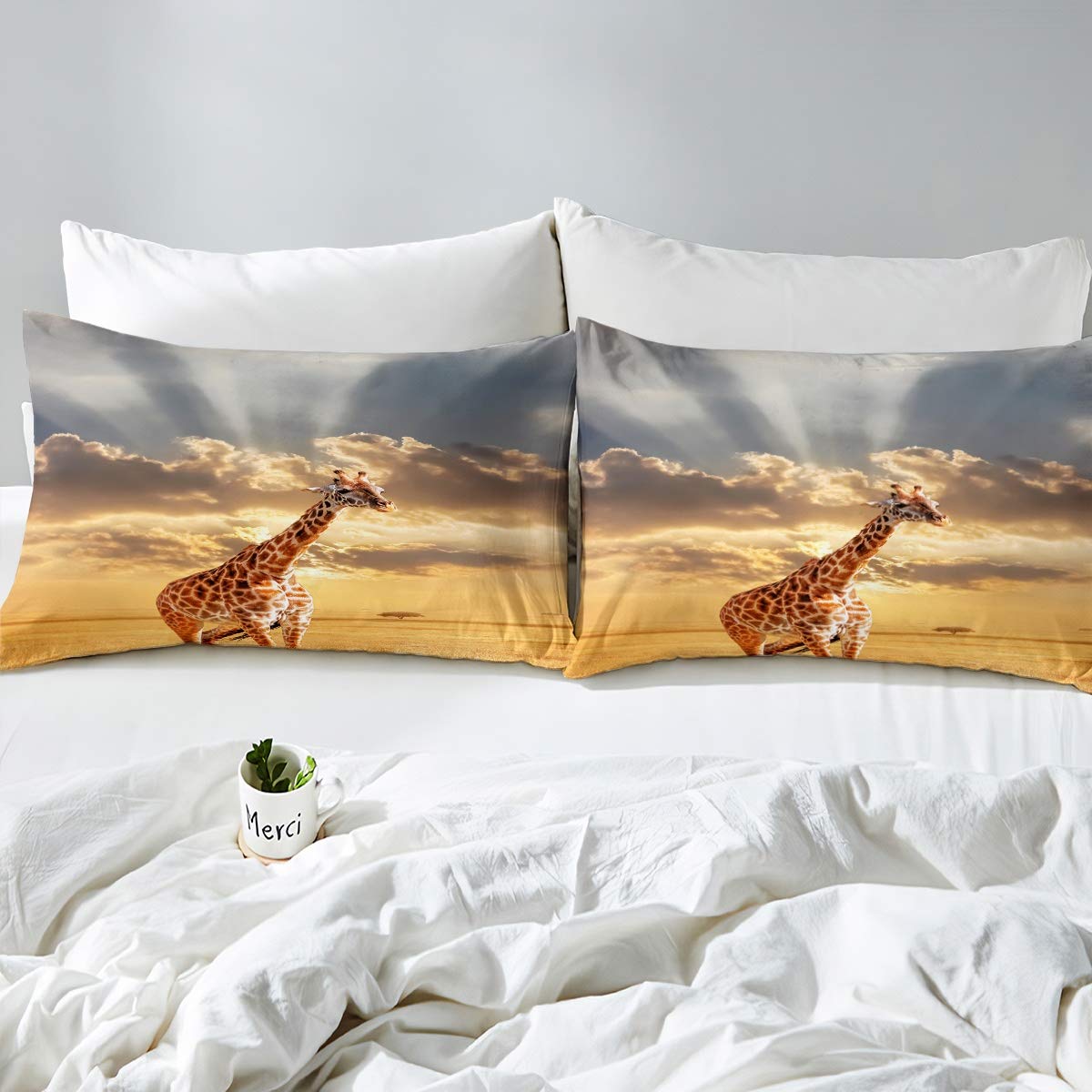PureFit Federe Cuscini 50x50 Cm Con Animali: Giraffa, Leone E Fenicottero Per Camerette E Divano! (2 Pezzi)