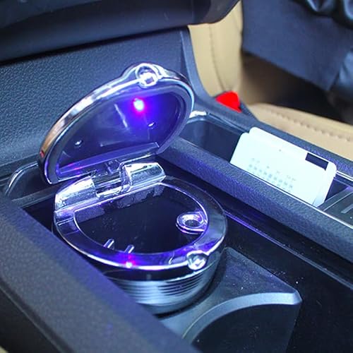 Retoo Auto Aschenbecher mit Deckel, LED Rauchfrei Klein Autoaschenbecher mit Leucht, Zigarette Auto-Aschenbecher mit blauer LED-Lichtanzeige, Kompakte Auto Zubehör mit Licht, Sturmaschenbecher