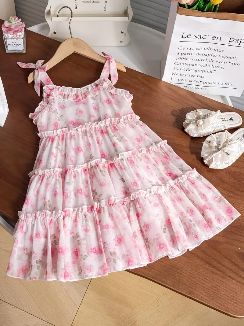 Buy & Try Elegant Off-Shoulder Georgette Dress, Flowy & Stylish Outfit for Parties, Weddings & Special Occasions Pink (4-5 Years) - Image 7 thumbnail