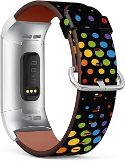 Mingdao Compatible with Fitbit Charge 4 / Charge 3 / Charge 3 SE Patterned Leather Replacement Band, (Lgbt Pride Rainbow Polka Dots)
