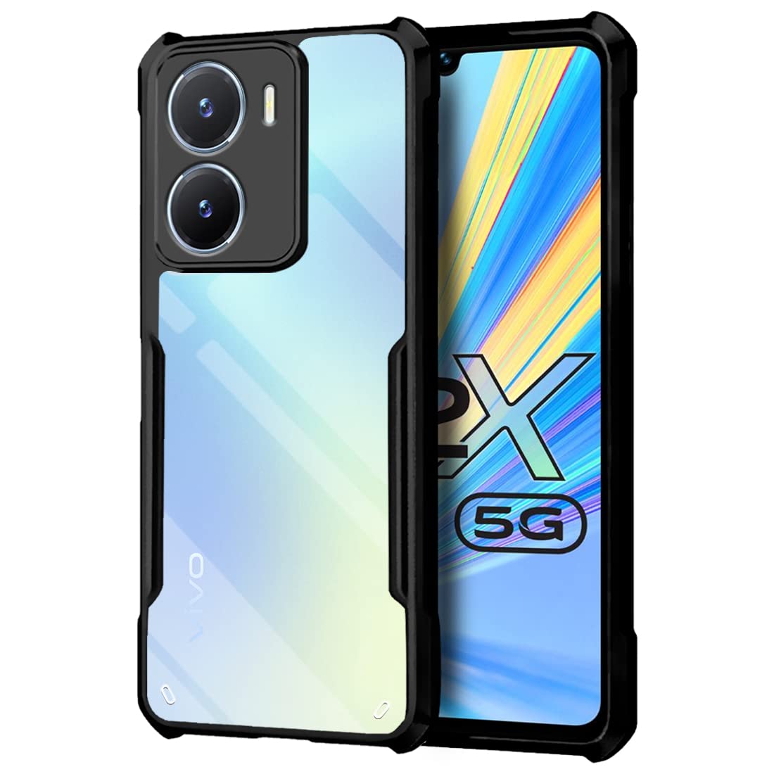 Fashionury TPU+Plastic Shockproof Crystal Clear Back Cover Case for Vivo T2X 5G, 360 Degree Protection, Protective Design, Transparent Back Cover Case for Vivo T2X 5G (Black Bumper) (B0C4H5YB9Q) Amazon Price History, Amazon Price Tracker