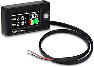 Heemol Battery Capacity Monitor 12V 24V 36V 48V 60V 72V 84V Battery Meter DC8-100V LCD Battery Level Voltage Waterproof with Temperature Sensor Alarm for Cars Boats Motorhome