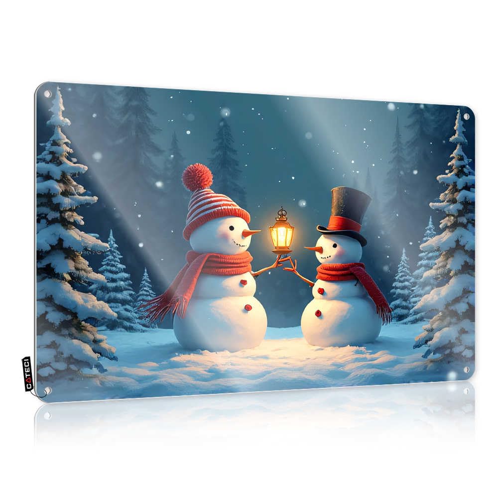 Fzfn Colour Square Wall Signs, Front Door Decor Haves Snowmen In Winter Wonderland With Lantern | Farmhouse Mancave Decor(30X40cm)