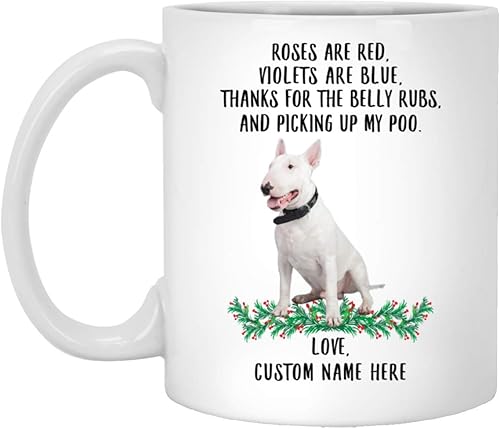 Miniatura 1 de Funny Bull Terrier White Roses Are Red Violets Are Blue Personalizado Nombre Blanco Taza de café 11oz