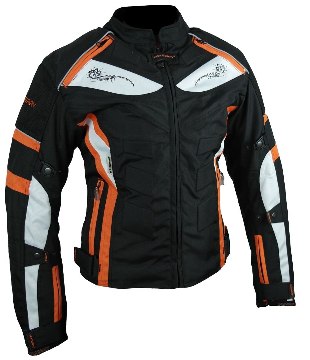 HEYBERRY Damen Motorrad Jacke Motorradjacke Textil Schwarz Orange Gr. M / 38
