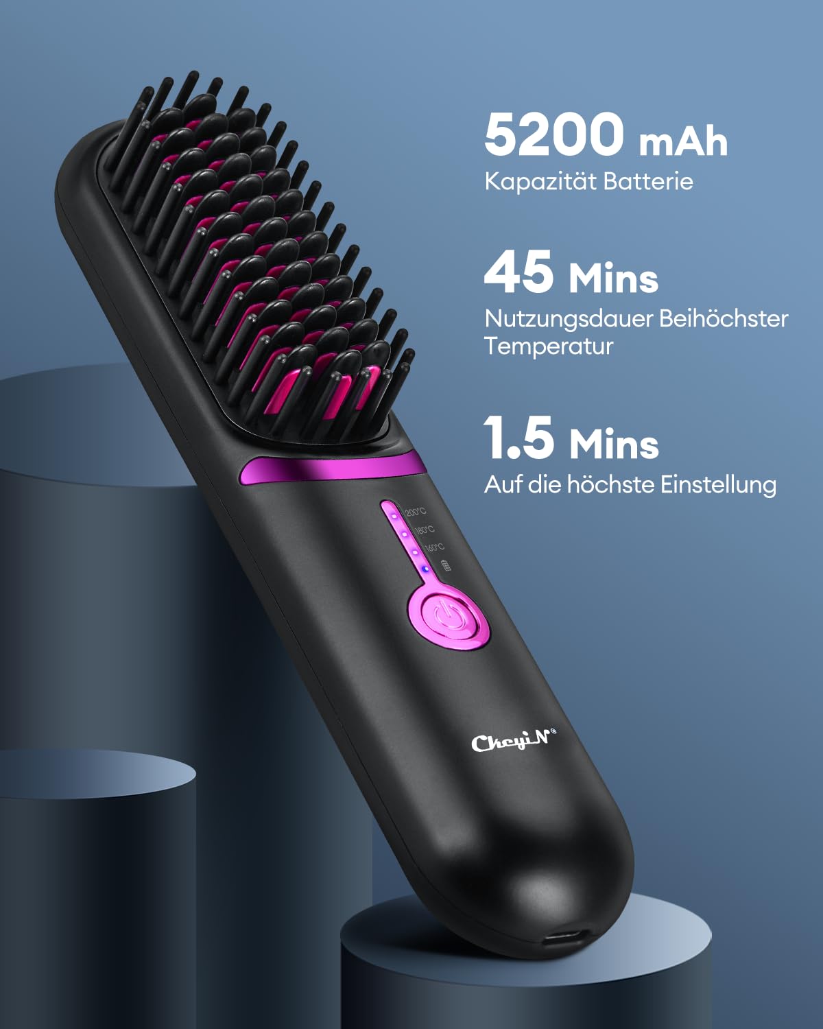 Cepillo Alisador Pelo, Hair Straightener Brush, Calentamiento Rápido, Protección Antiquemaduras, Anti Encrespamiento Mini cepillo alisador, plancha de pelo portátil para viajes