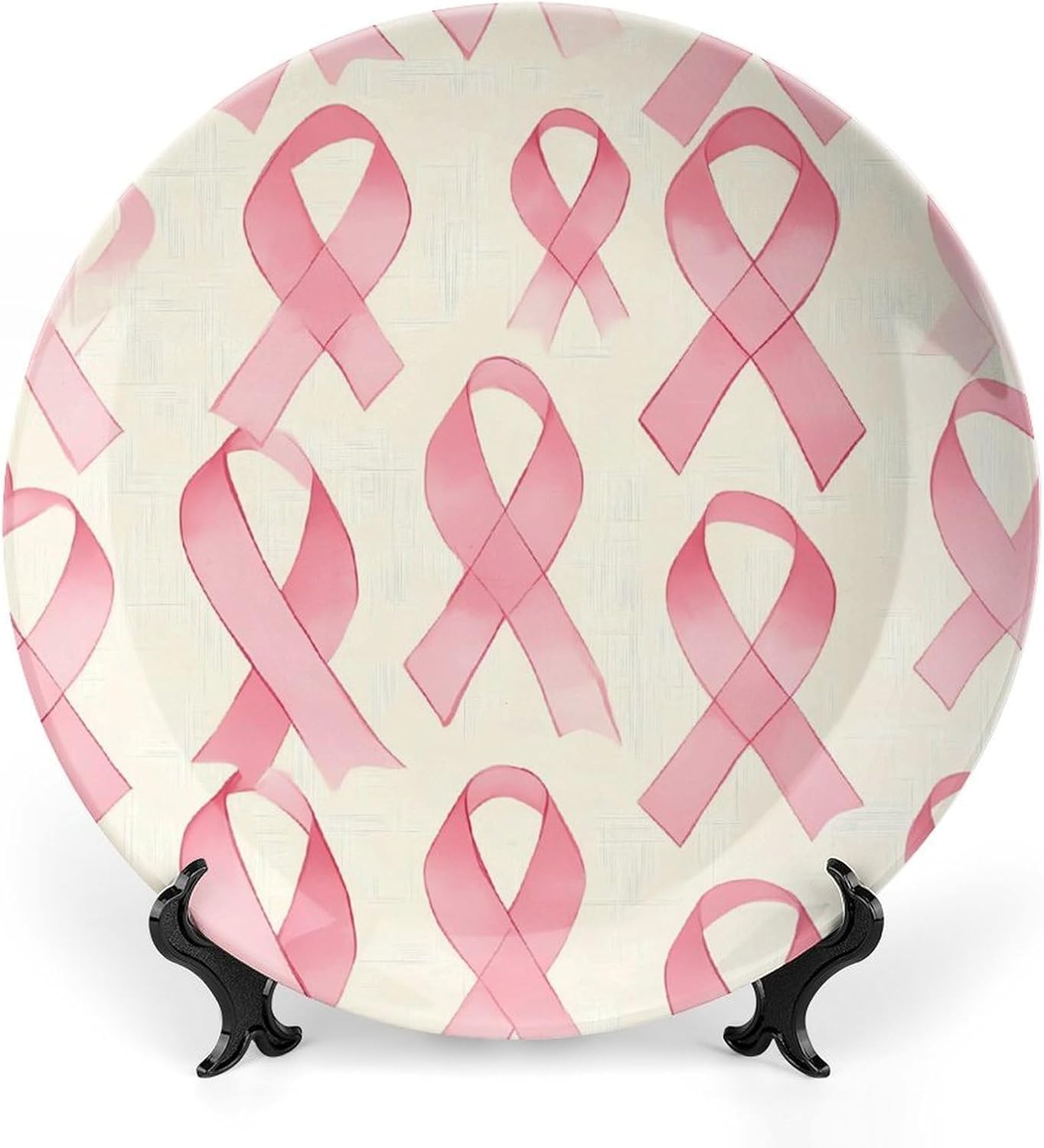 Breast Cancer Pinkribbons Decorative Plates for Display Ceramic Plate Tray with Stand Hanger Home Decor