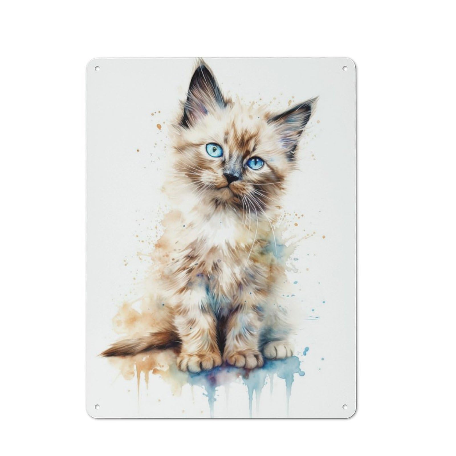 Junmoney Watercolor Birman Cat Baby Rustic Tin Wall Plaque 40X30cm For Guest Room Or Hallway, For Garage, Workshop And Man Cave Decoration