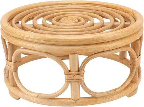 Pequeño soporte redondo bohemio para plantas de ratán para interiores, soporte rústico para plantas de granja, para el hogar, cocina, mesa, disponible en Yaxa Peru