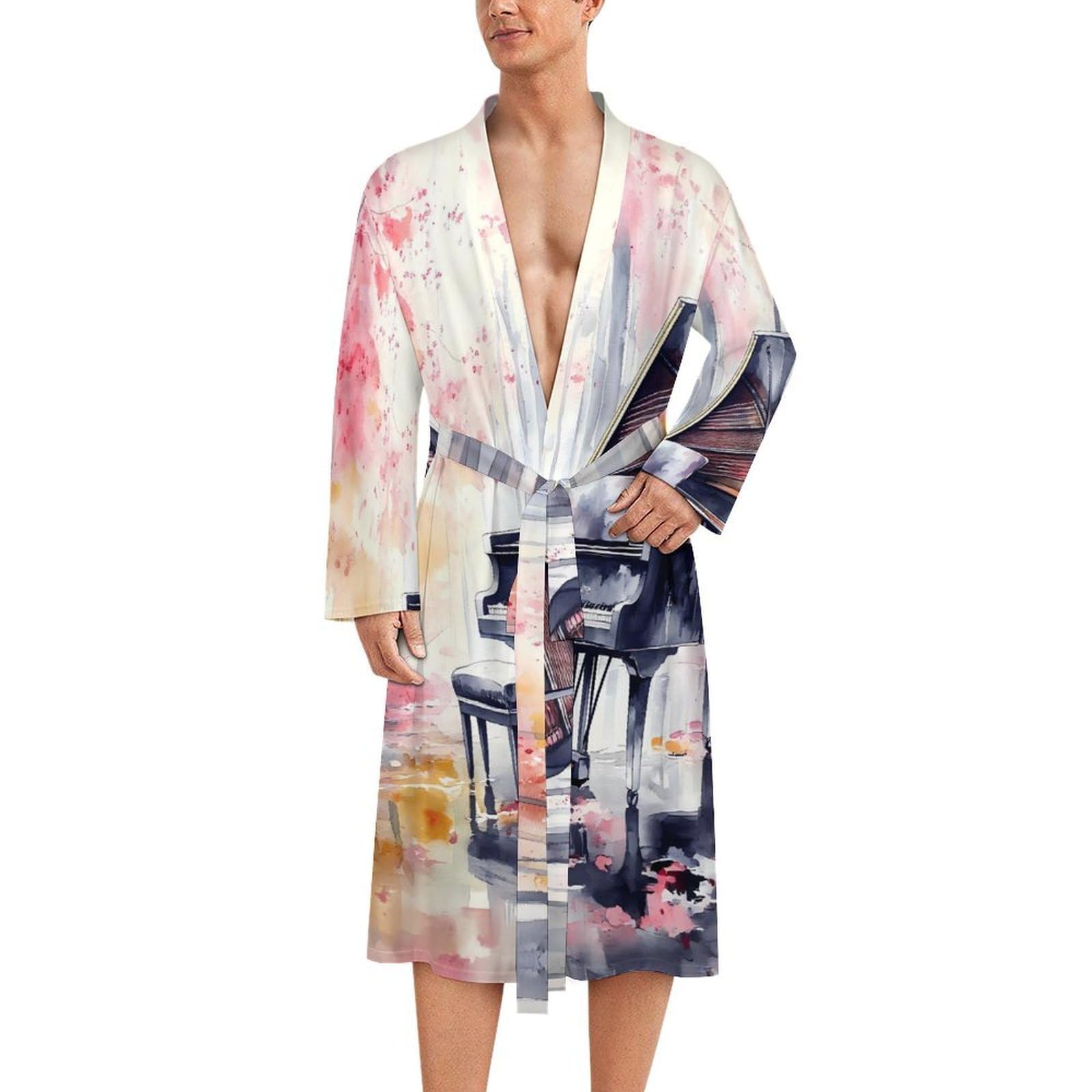 Ropa de dormir de piano para hombre camisón de acuarela ligero y largo suave 8