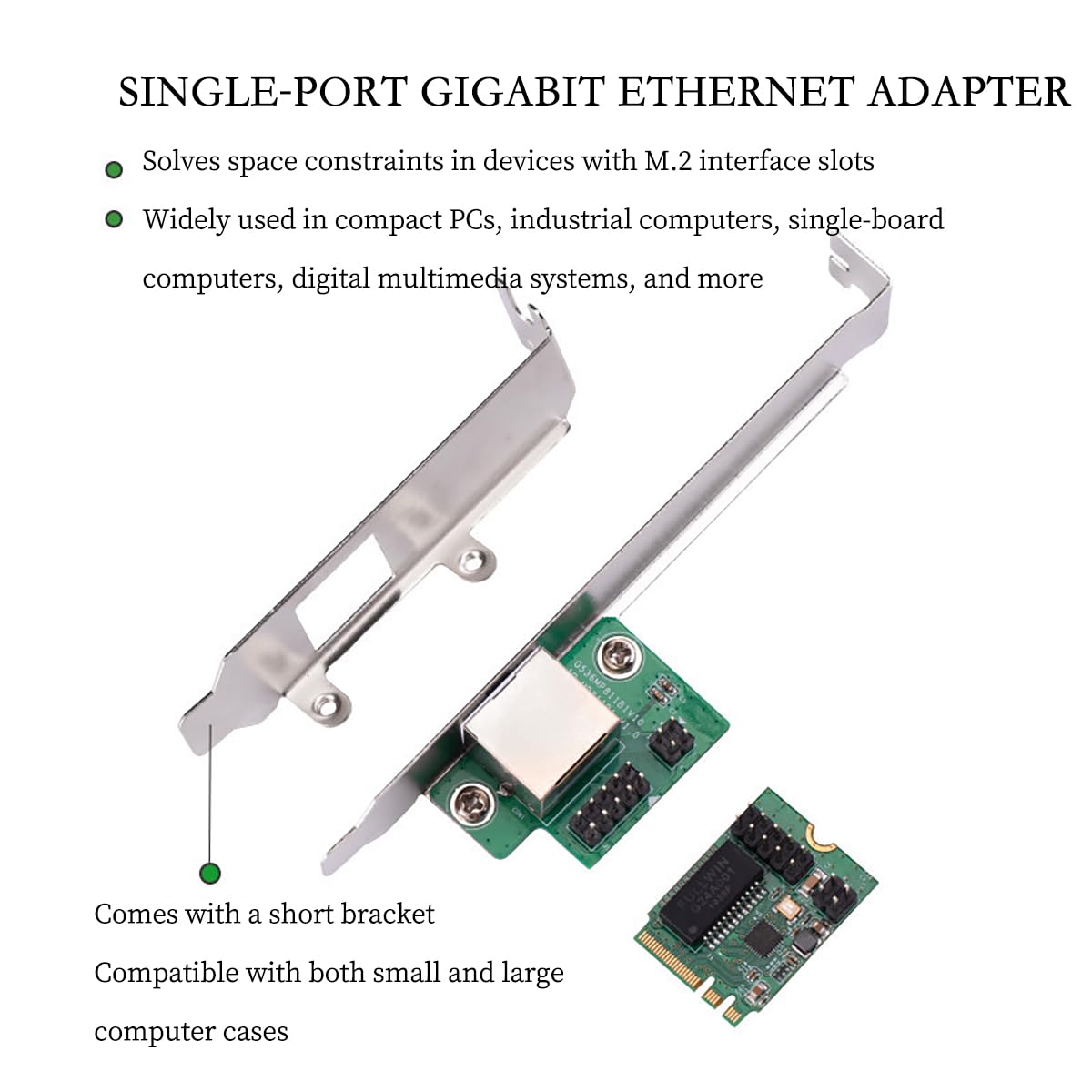 Adapter M.2 (Key A+E) na RJ45 Gigabit Ethernet 1000 Mb/s przewodowa karta sieciowa, kontroler PCIe NGFF 2230 LAN z funkcją Wake-on-LAN, kompatybilny z Windows/Linux/Mac OS