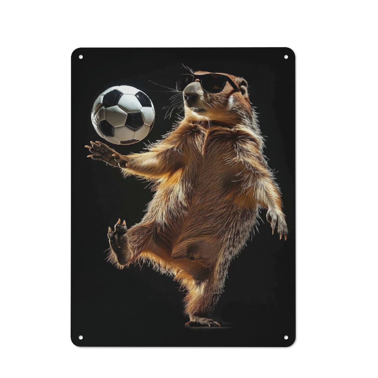 Junmoney Groundhog Soccer Star Rustic Metal Wall Sign 40X30cm For Kitchen Or Home Bar, For Garage, Workshop And Man Cave Decoration