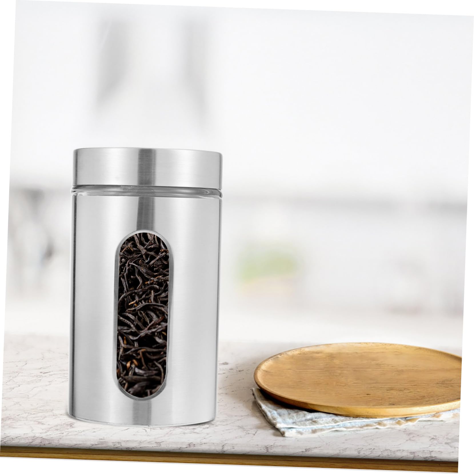 TOYANDONA Edelstahl Vorratsglas für Trockenvorräte und Tee 950ml mit Robustem Glasbehälter Einfachem Design für Küche und Haushalt Silber