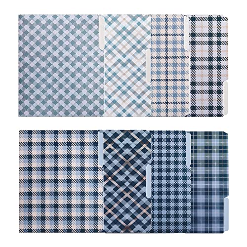 Decorative File Folders 8 Pack - 8 Different Blue Plaid Fashion Designs, 1/3 Cut Tabs Letter Size 9X11.5 Inch, 350Gsm Thick Paper Matte Finish, Essential Stationery For Home, School & Office #TOP2