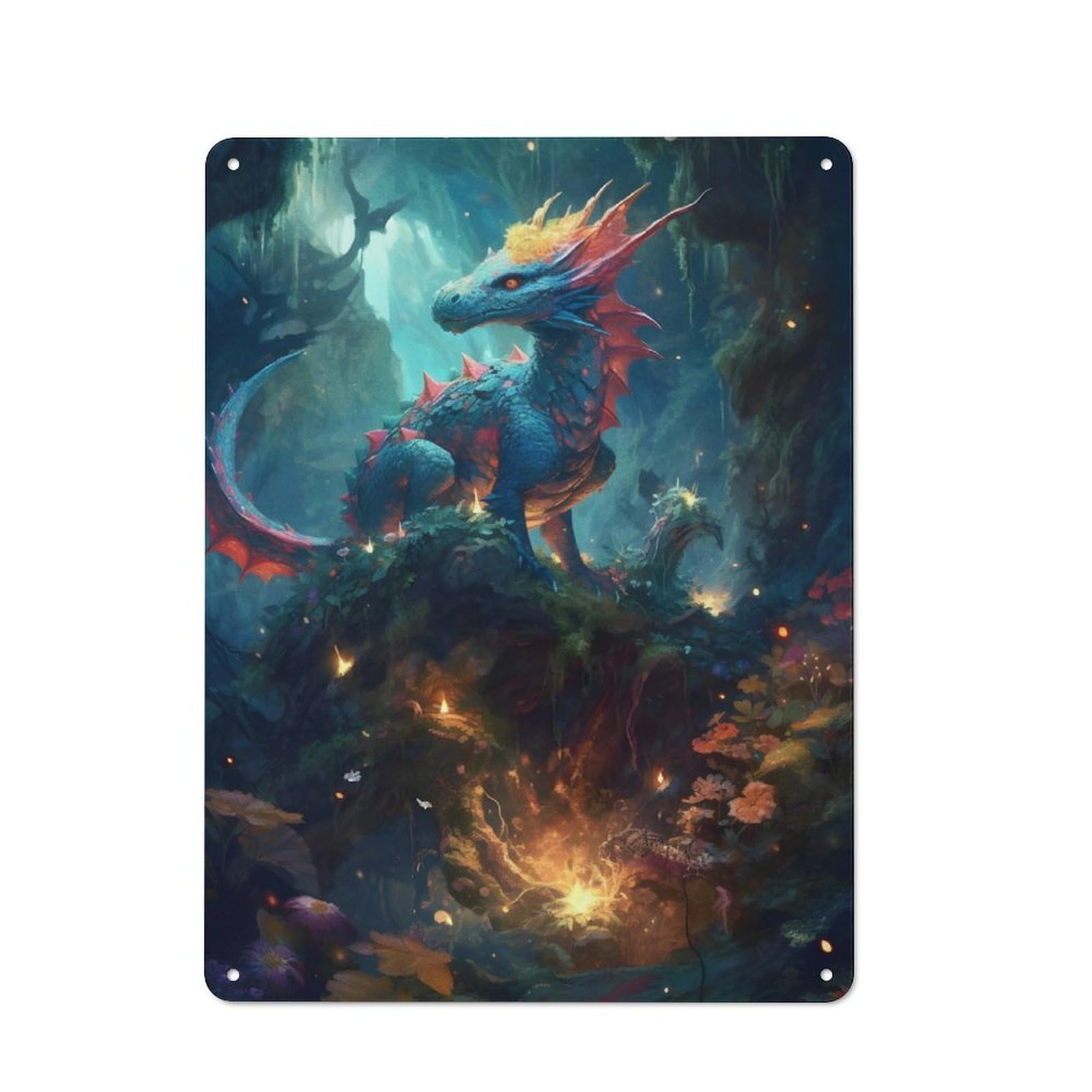 Junmoney Baby Dragon Retro Tin Wall Plaque 40X30cm For Kitchen Or Home Bar, For Home Interiors, Feature Walls And Decorative Displays