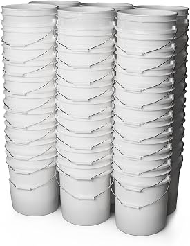 ePackageSupply 5 Gallon Bucket - Food Grade Bucket, Metal Handle Grip, BPA-Free, Heavy-Duty 90 Mil HDPE Plastic Pail, Stackable Utility Container, Made in USA, Lid Not Included, White, 60 Packs