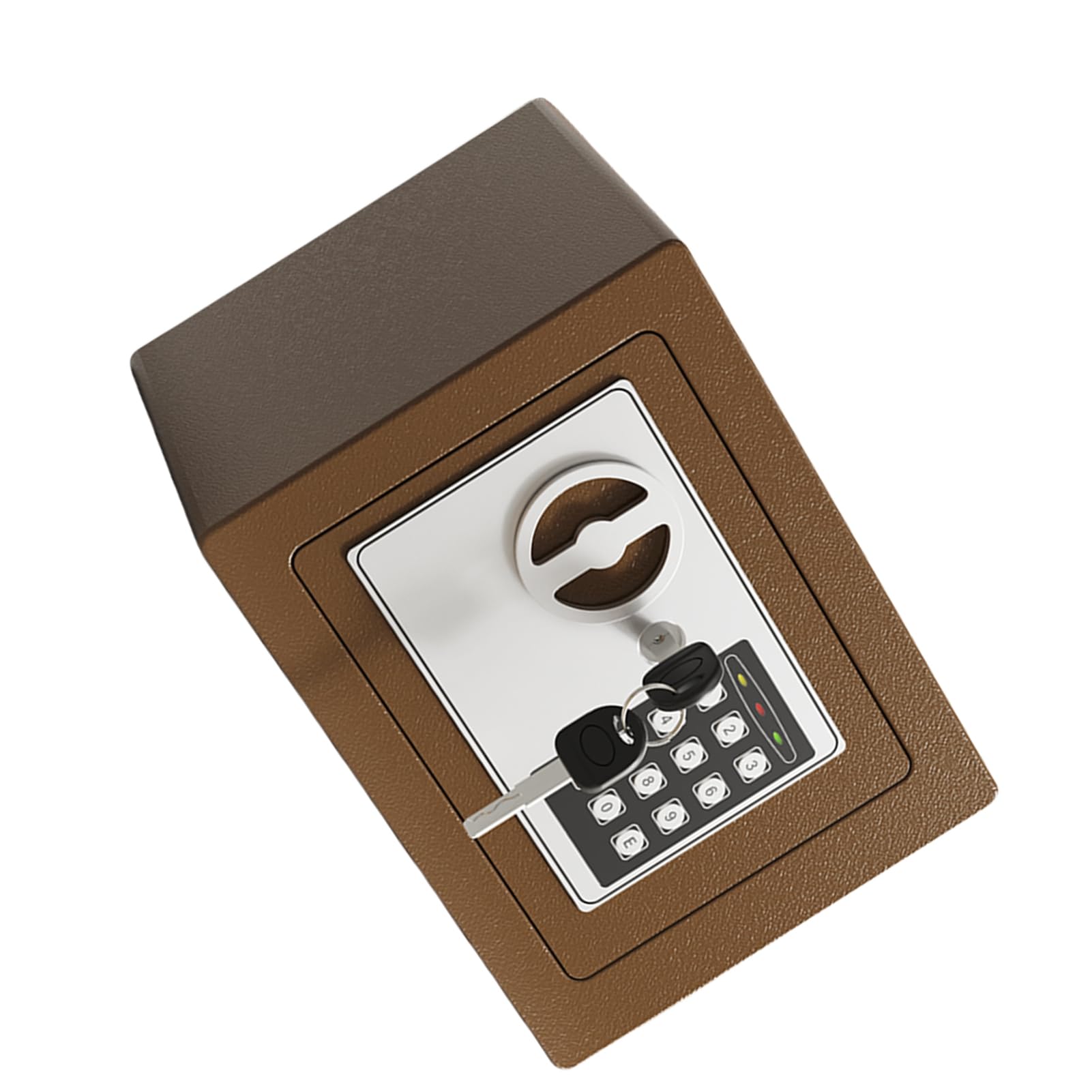 Mini Caja Fuerte de Metal Ignífuga, Cajas Fuertes para el Hogar, Caja Impermeable Ignífuga, con Teclado y 2 Llaves de Repuesto, Seguridad Digital para Dinero, Joyas, Documentos de (Café Oro)
