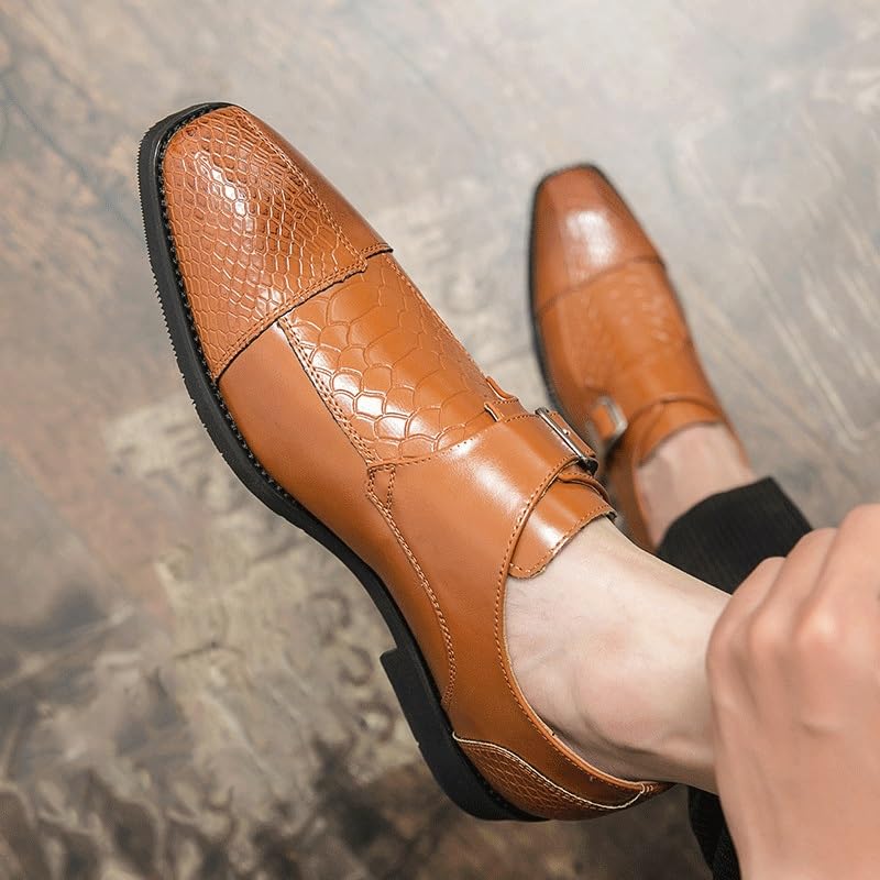 Britain Gentleman Fashion Leather Shoes for Men New Men Pointed Slip On Loafers Shoes Casual Business Chaussures Single Buckle Monk Shoes3