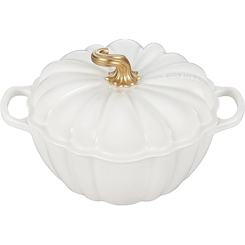 Le Creuset Enameled Cast Iron Figural Pumpkin Cocotte, 4 qt., White w/Copper Knob