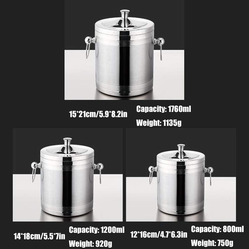 Stainless Steel Ice Bucket,Party Double Walled Insulated Champagne Beverage Bucket Wine Chiller Cooler with Lid Tongs Filter-1.4l 14x18cm