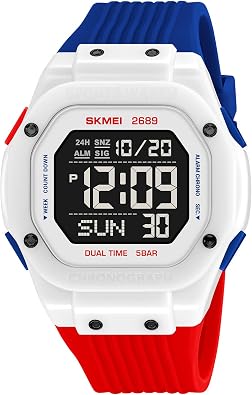 SKMEI Watches for Men,Military Classic Square Digital Womens Watches with 50M Waterproof Led Light Alarm Chronograph Date Week Stopwatch Unisex Wrist Watch
