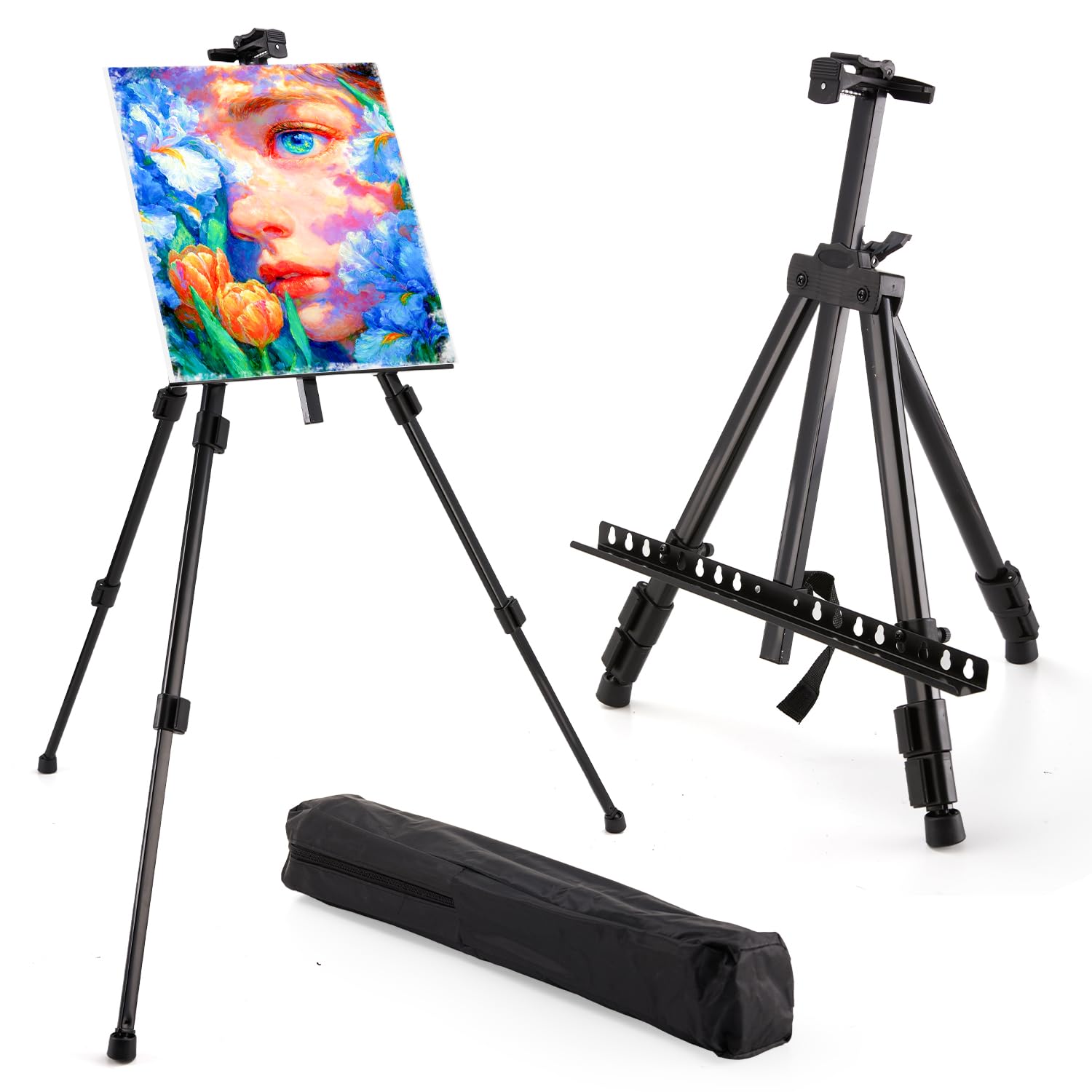 INSCRAFT Easel Stand for Painting, Large Artist Easel with Bag, Adjustable 40-117cm, Hold Canvas up to 66cm, Tabletop and Floor Display Drawing Sketching, Art Painting Easel for Wedding Sign Poster