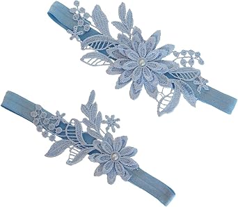 Womens Handmade Wedding Bridal Garters Floral Lace Pearls Elastic Stretch Leg Garter Set