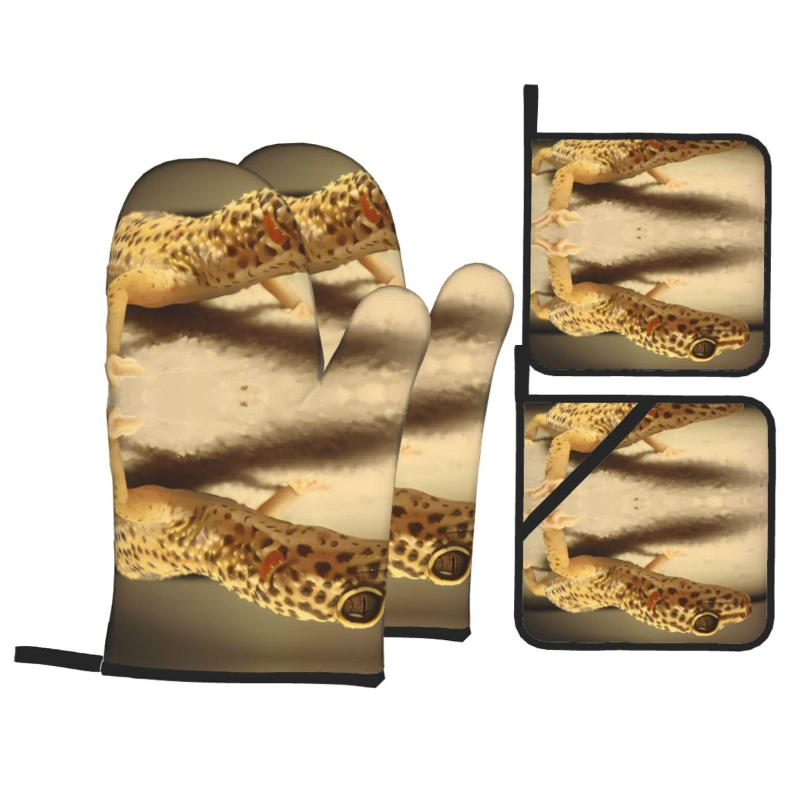 HJFCZH Sand Leopard Gecko Prints Kitchen Throw Set: Durable Oven Layers with Waterproof Polyester – 4 Piece Heat Protection System