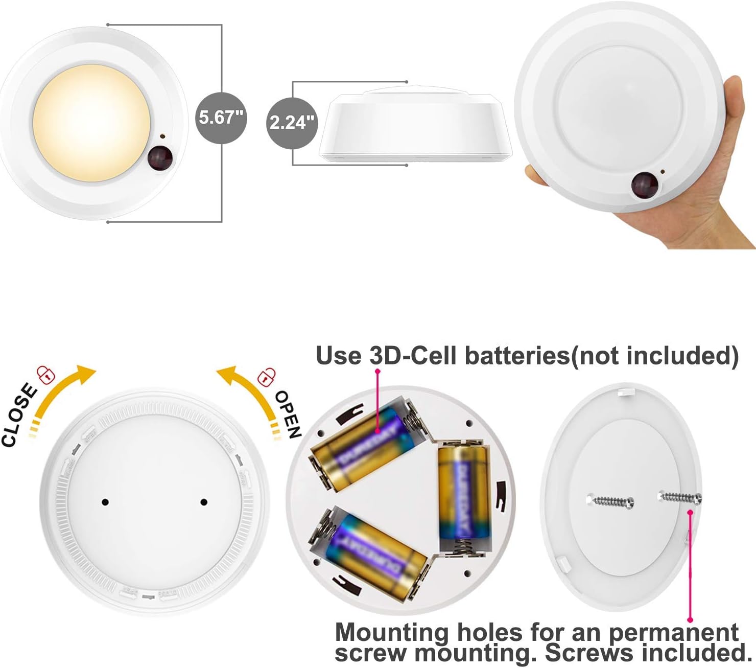 LUXSWAY Wirless Battery Operated Ceiling Light ,Remote Control Color Chaning Hallway Light, 300 Lumens Dimmable Ceiling Light For Hallway Bathroom Closet Bedroom Shower Stair, 5.67 Inch, 2 Pack