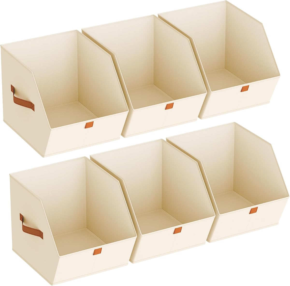 Fabric Closet Storage Cubes - 6 Pack Square Storage Bins with Dual Handles for Clothes, Towels, Toys, Cube Storage Organizers for Bedroom, Nursery, Shelves, Closet, Small Spaces, Beige