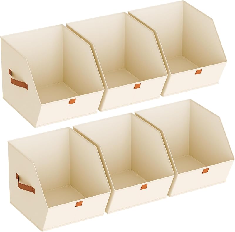 Fabric Closet Storage Cubes - 6 Pack Square Storage Bins with Dual Handles for Clothes, Towels, Toys, Cube Storage Organizers for Bedroom, Nursery, Shelves, Closet, Small Spaces, Beige