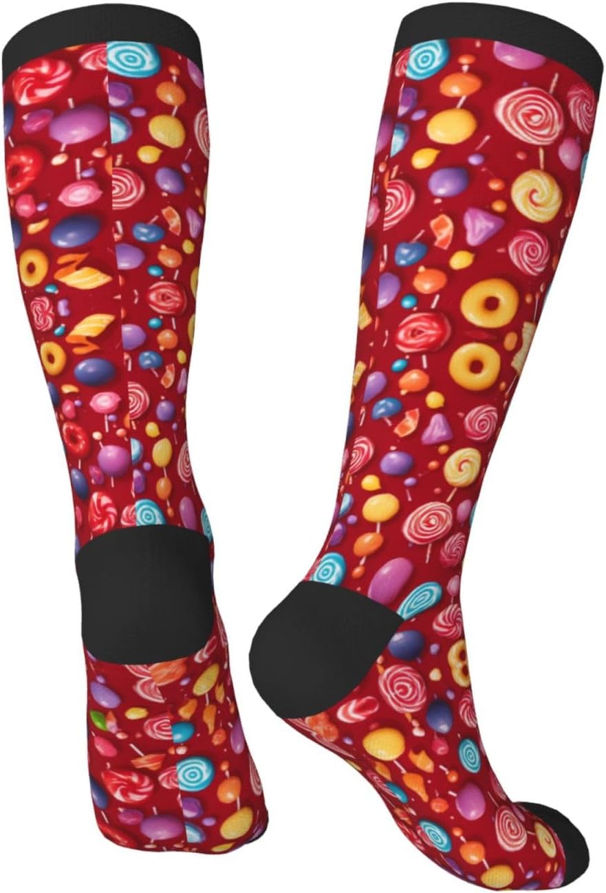 Lollipop Print Breathable Crew Neck Athletic High Socks,Suitable For Sports,Running,And Travel.