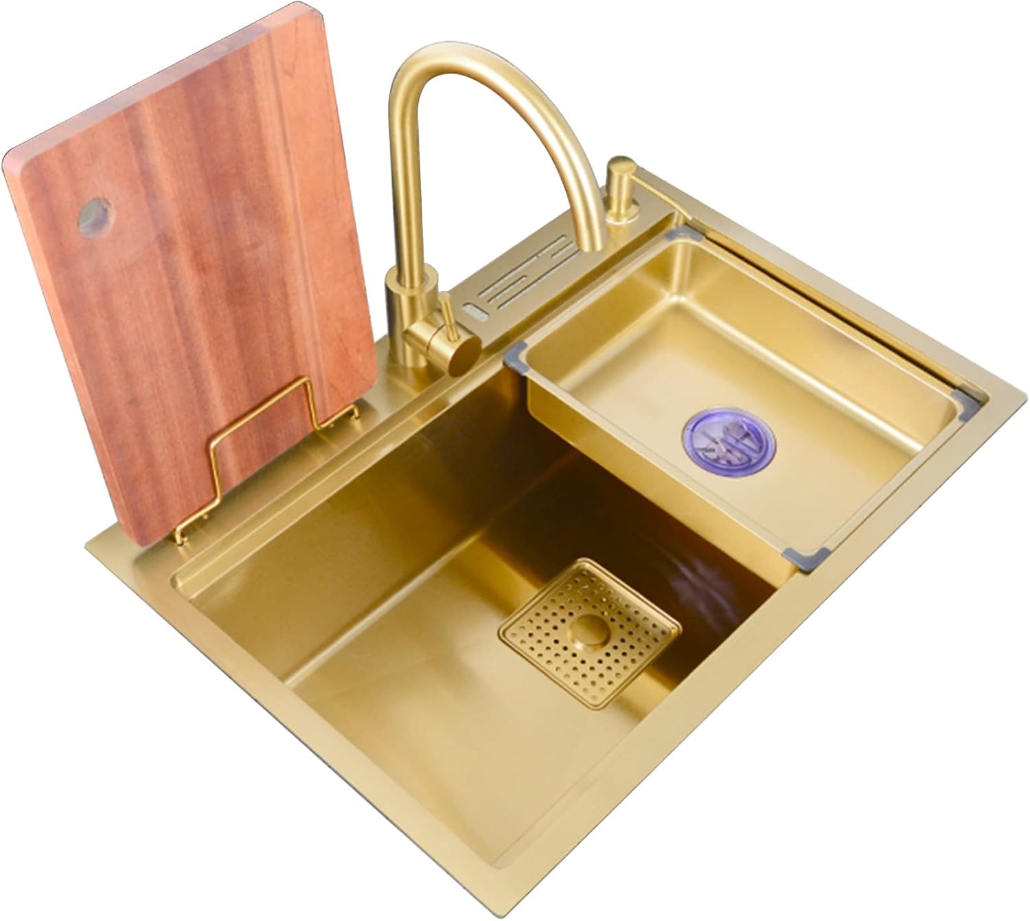 Kitchen Sink Drop-in Or Bar Prep Sink RV Sink with Big Bend Faucet,Brushed Gold Single Bowl Stainless Steel Kitchen Sink