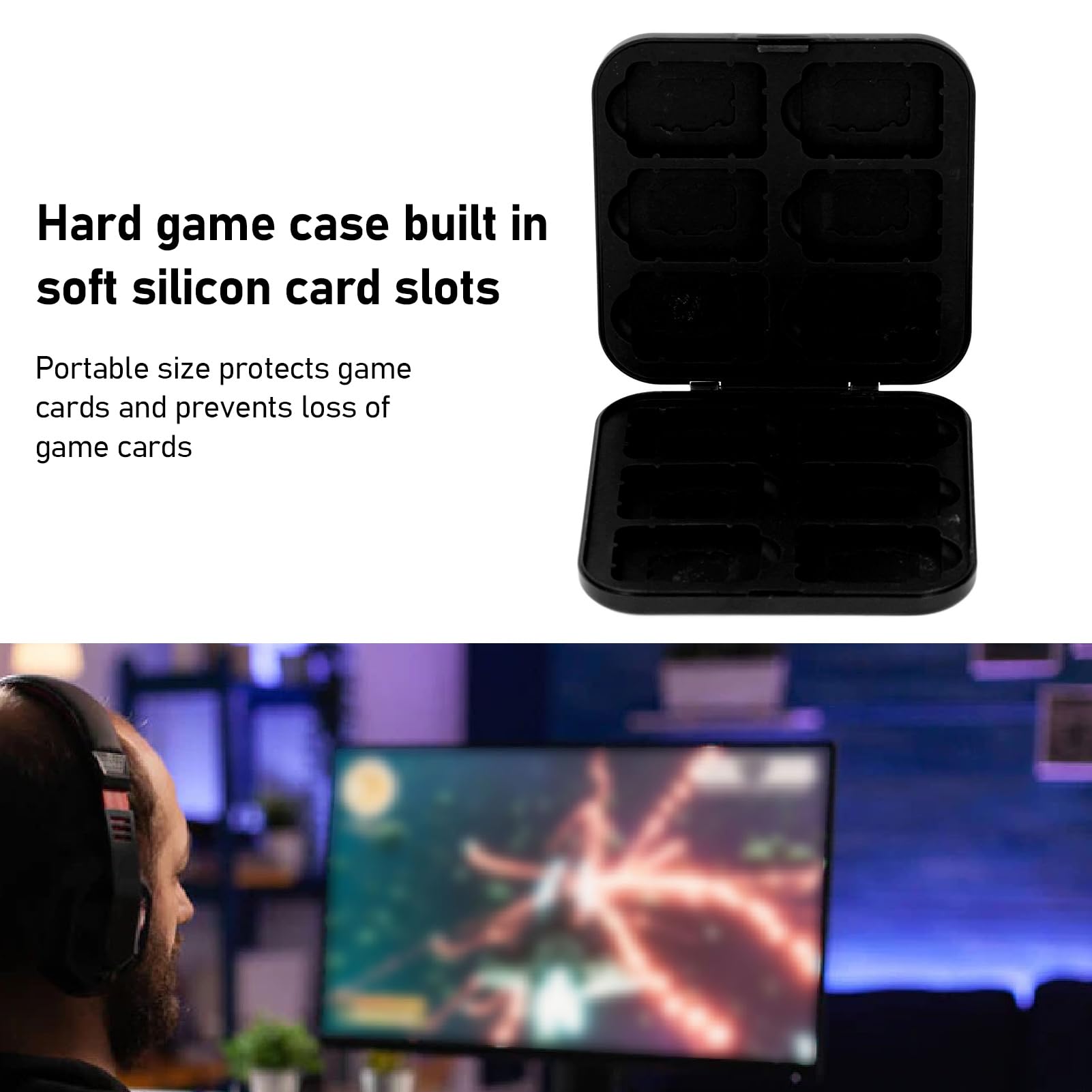 EBTOOLS Game Card Case for 12, 12 in 1 Silicon Game Card Holder with 12 Game Card Slots, Portable Game Memory Card Storage (Black)