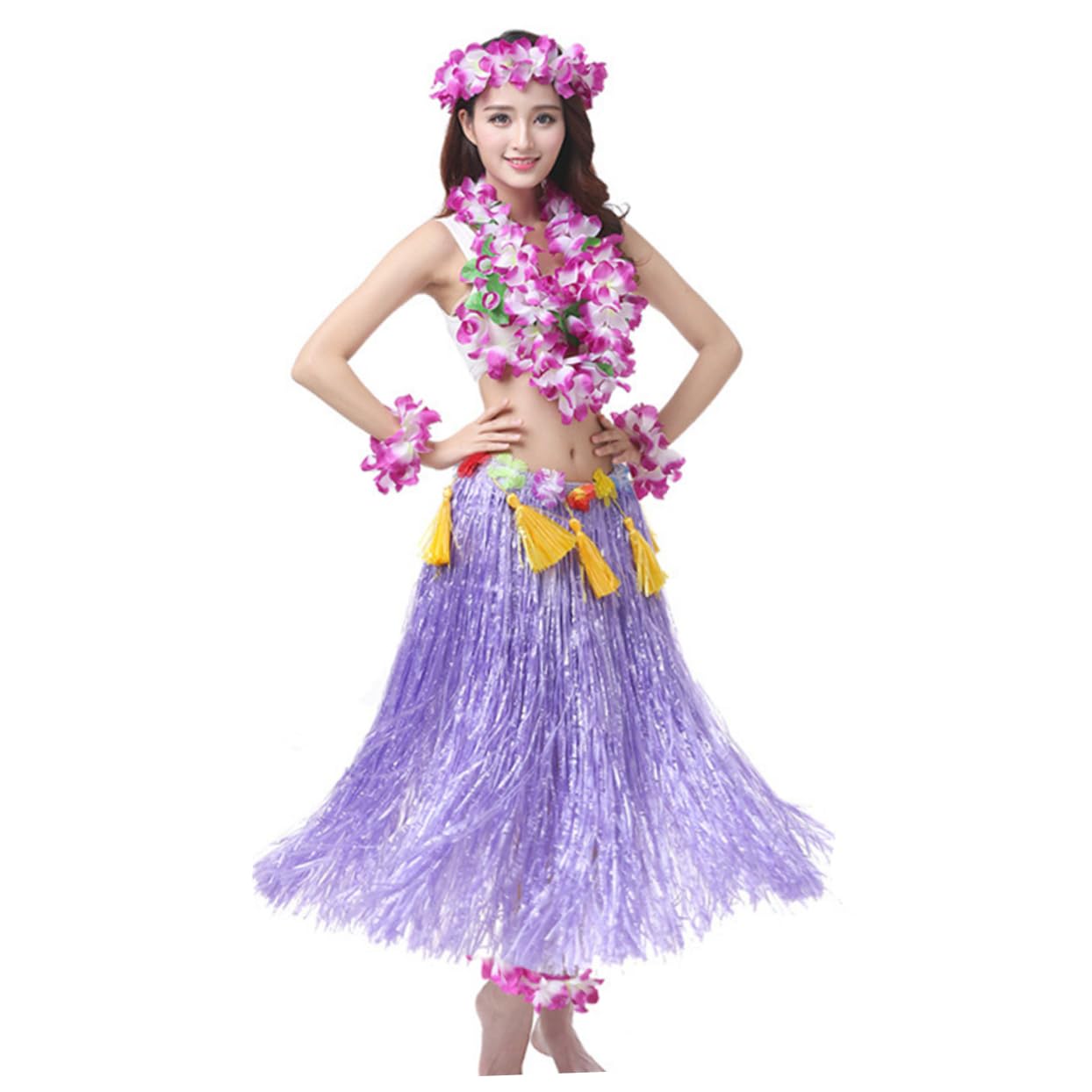 Healvian Juego de 8 Piezas Faldar de Hierba Gruesa Púrpura para Disfraz Hawaiano, Resistente y Decorativo Guirnalda Floral, Adecuado para Fiestas de Disfraces y Luau