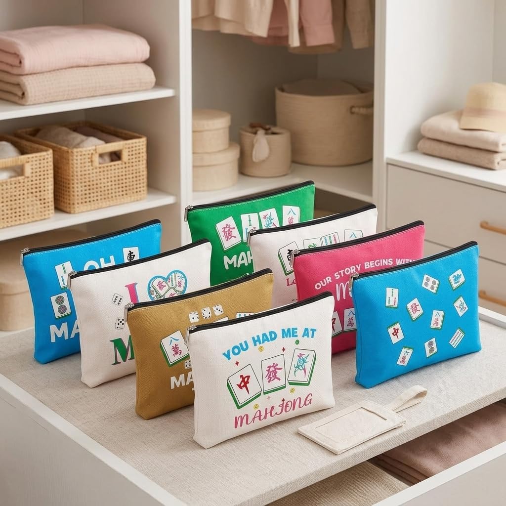 LIFKOME Cosmetic Bag Set 9 Pcs Canvas Zippered Makeup Pouches 22 x 16 cm image 3