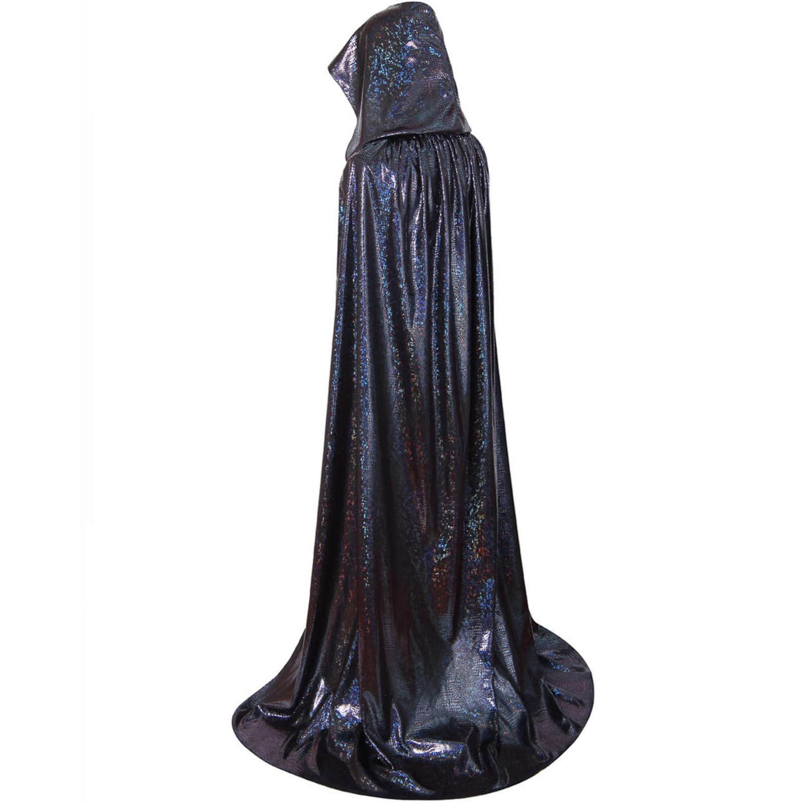 DELIVESS Womens Christmas Halloween Witch Cape Full Length Hooded Cloak Shiny Riding Hood Snake Costume Adult (62.99", Black Blue) — image 1