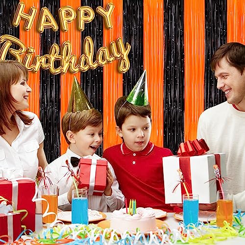 Image of Black Orange Streamers Foil Fringe Curtain 3.3 x 8.3ft Party Streamers 2Pack Metallic Streamer Curtains Mermaid Birthday Themed Party Decorations Tinsel Curtain for Parties Streamers Halloween Decor