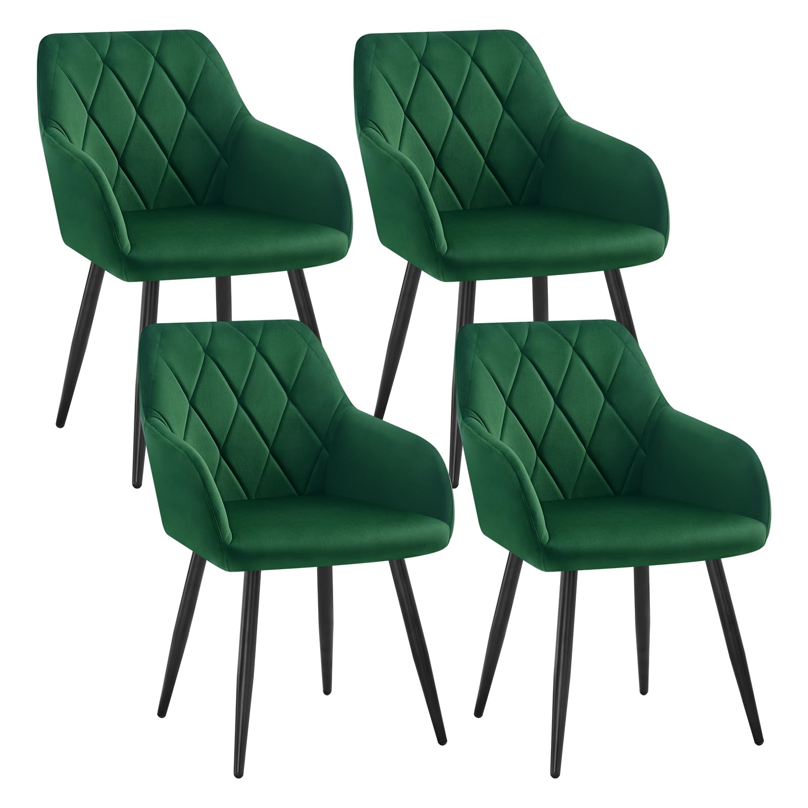 WOLTU 4er Set Esszimmerstühle mit Armlehne Rückenlehne, für Esszimmer Wohnzimmer Küche, Bequeme Küchenstühle gepolstert mit Samtbezug, Metallbeinen, Dunkelgrün