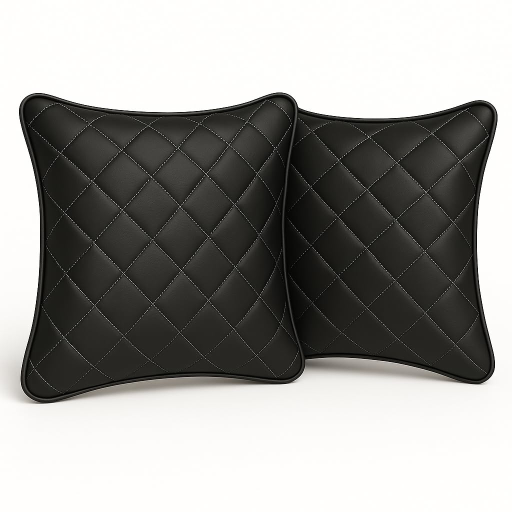 PU Leather Car Cushion Set (Black and Silver,Pack of 2)-image-31