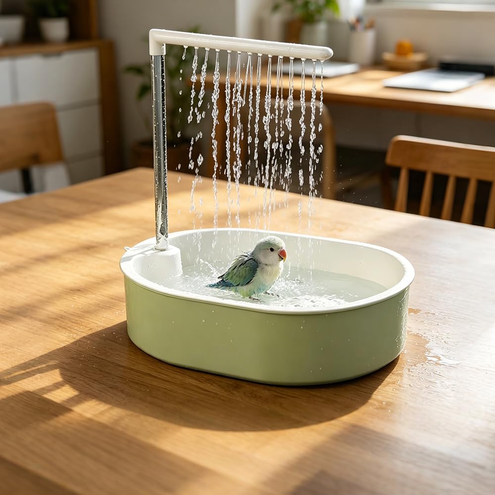 Wellensittich Dusche, Vogeldusche Wellensittich Automatische, Elektrische Wellensittich Badewanne, Vogel Dusche, Haustierbad mit Zirkulierender Wasserdusche, Multifunktionaler Vogeldusche (Grün)