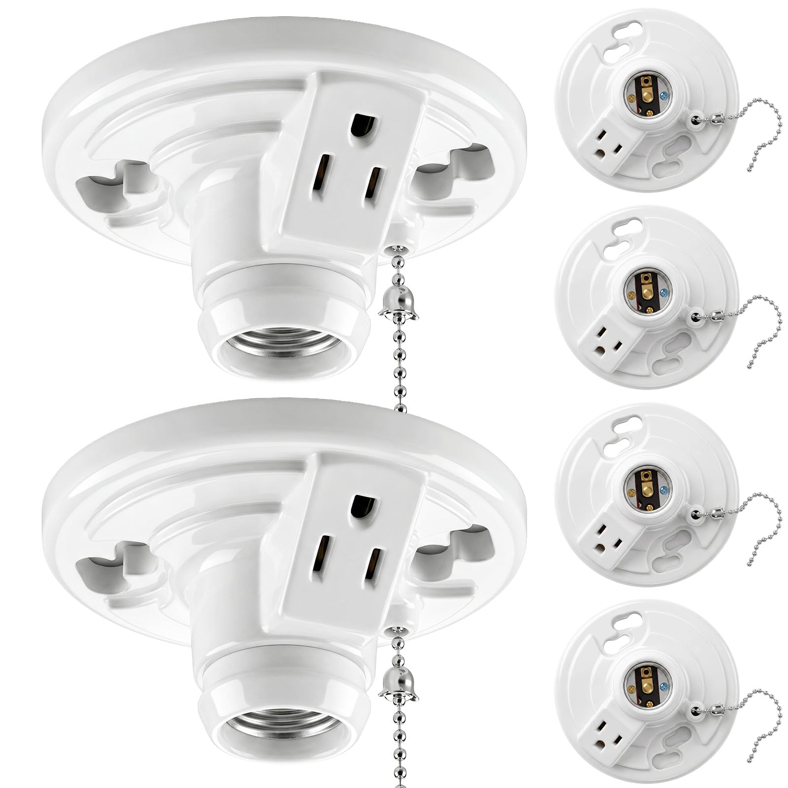 Porcelain Light Sockets with Outlet - 4 Pack -12