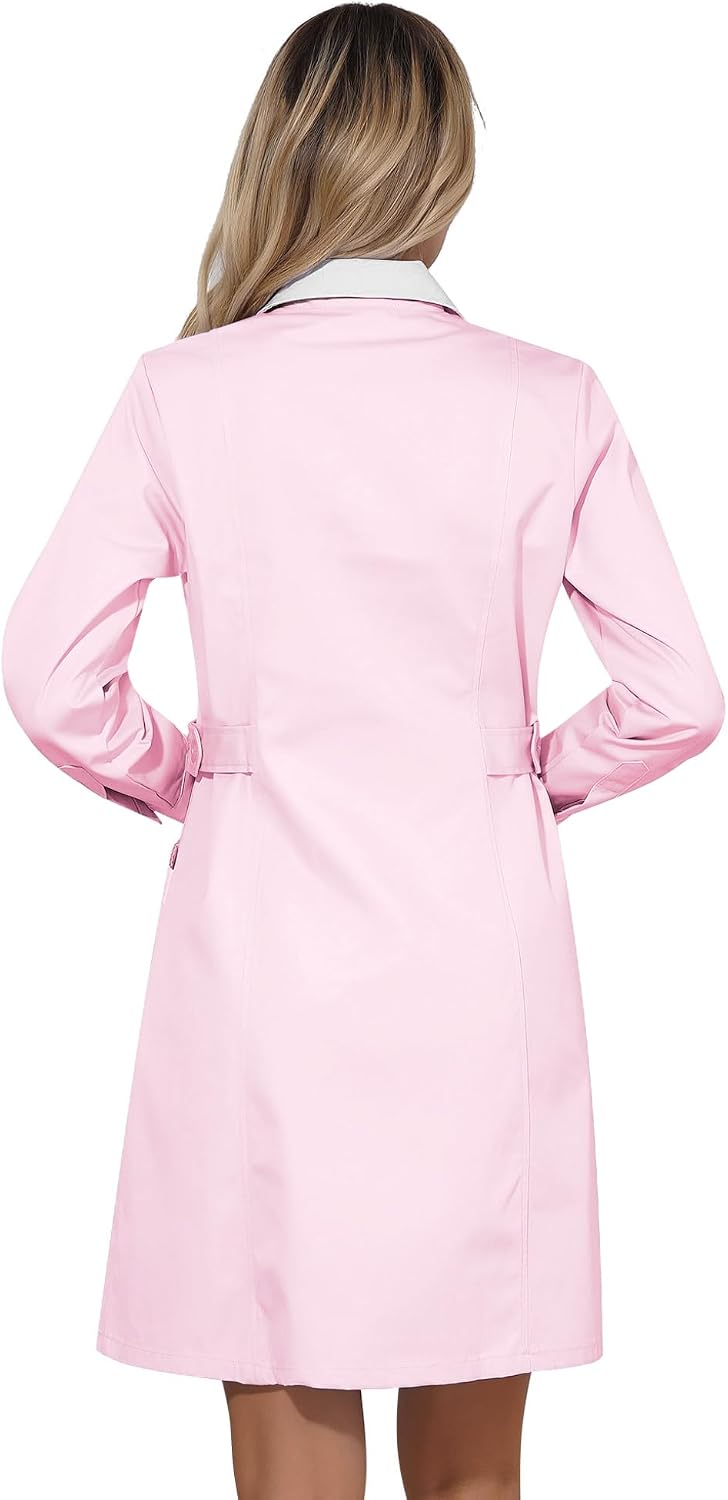 Hansber Women's Lab Coat Long Sleeve Professional Medical Nurse Pharmacist Uniform Halloween Cosplay Fancy Dress