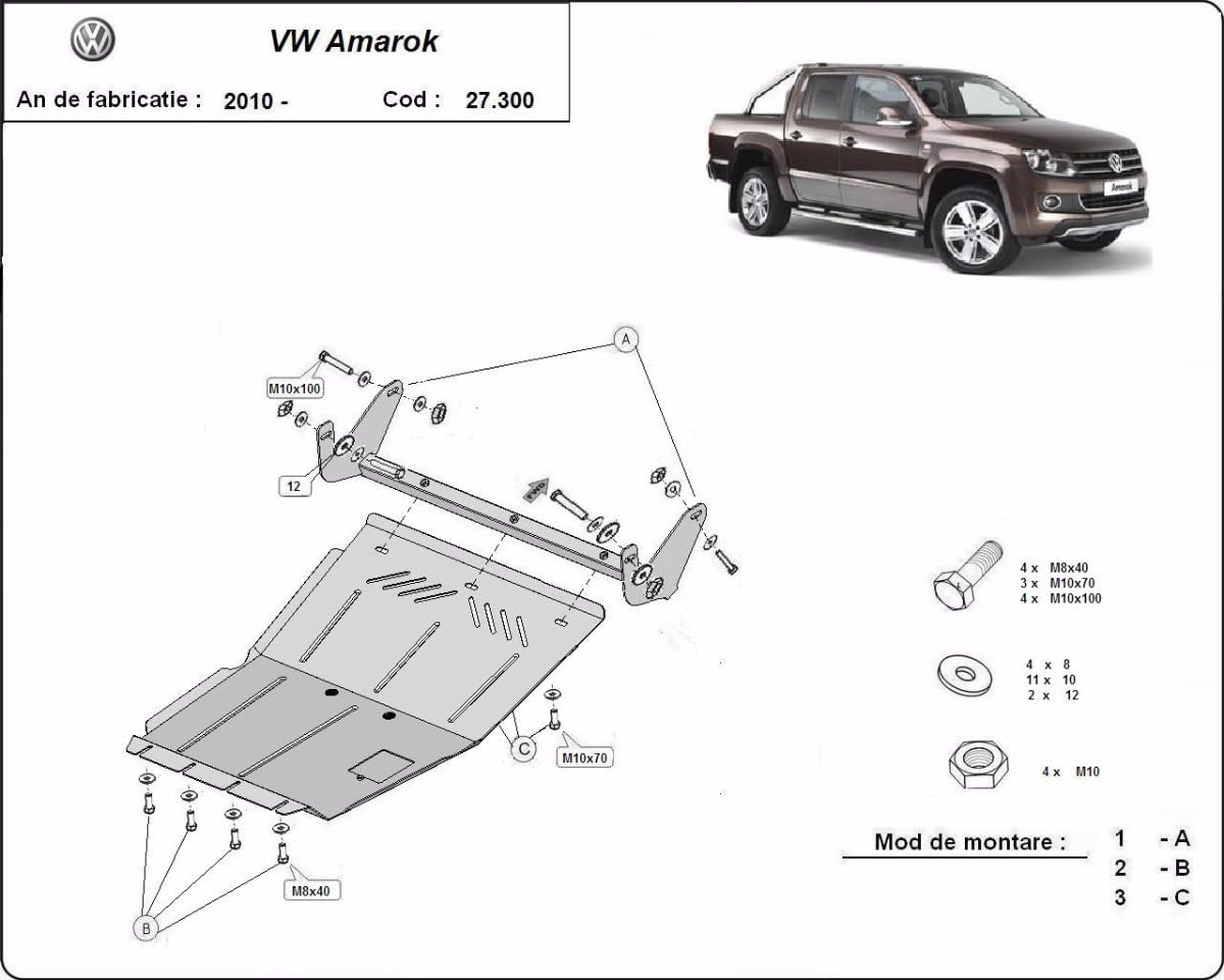 Metall-Untermotorschutz kompatibel mit Volkswagen Amarok – (2010-2022)